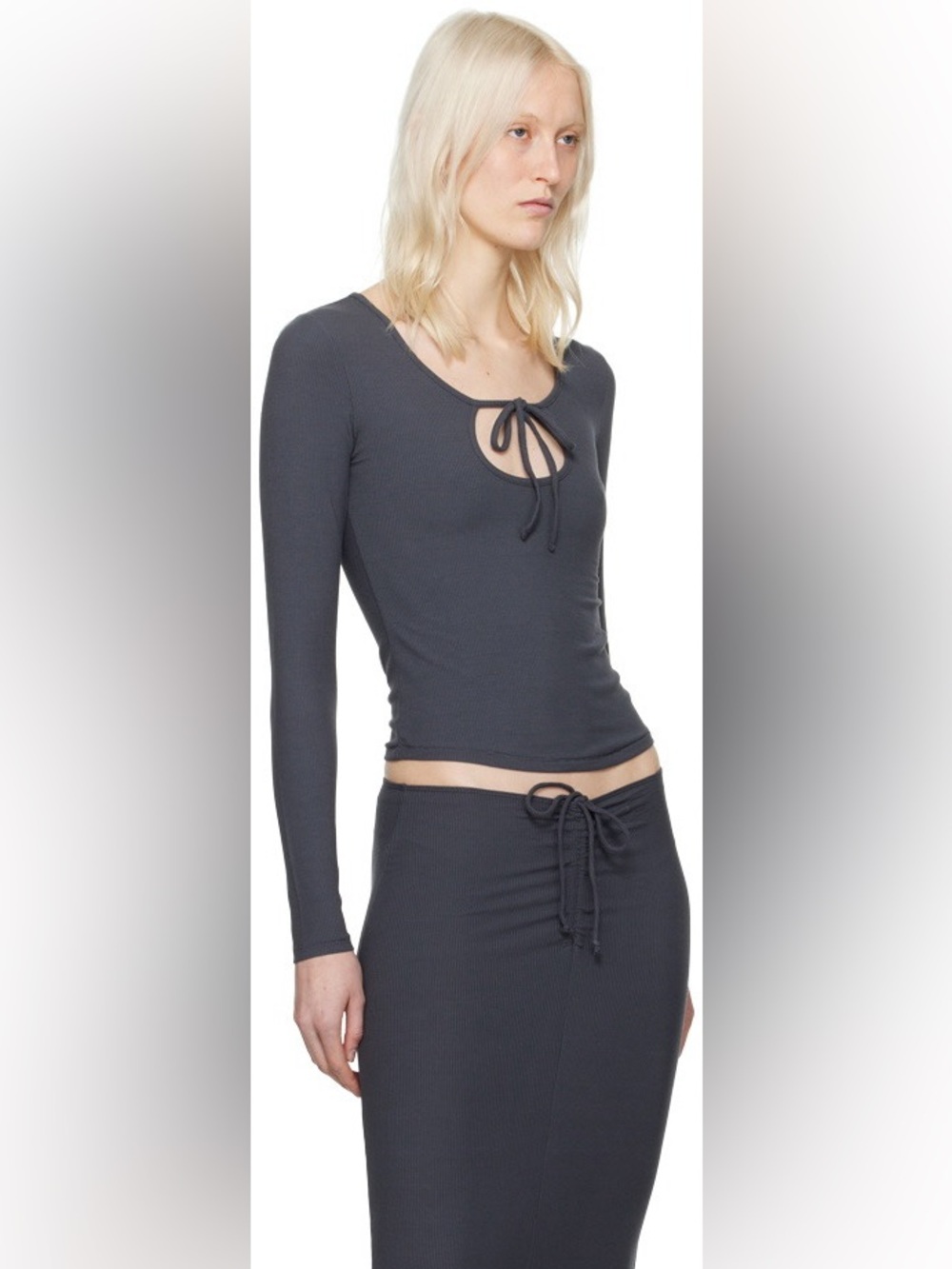 NWT SKIMS Soft Lounge Tie Front Long Sleeve T-Shirt in graphite size medium